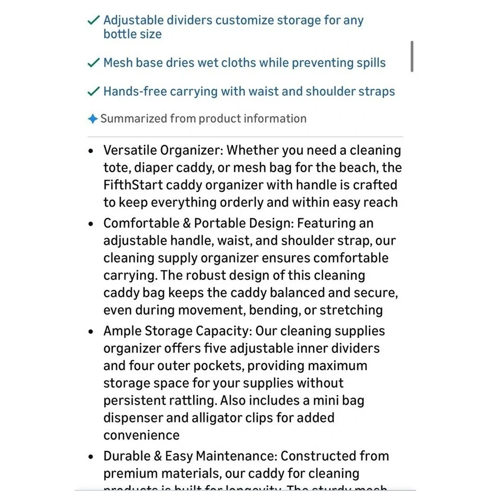 FifthStart Large Cleaning Supplies Organizer Tote & Caddy, Black Nylon